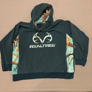 Real Tree Hoodie XL Teal Long Sleeves Logo Camo Outdoor Hiking Y2K